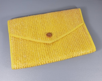 Vintage Yellow Rattan Handbag Laptop Bag