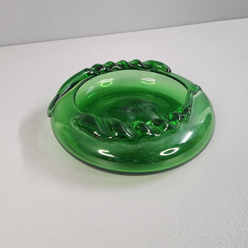 Green Blenko Style Glass Ashtray image 1