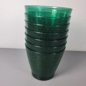 Set of 7 Vintage NPC Plastic Green Metal Flake Plastic Cups image 3