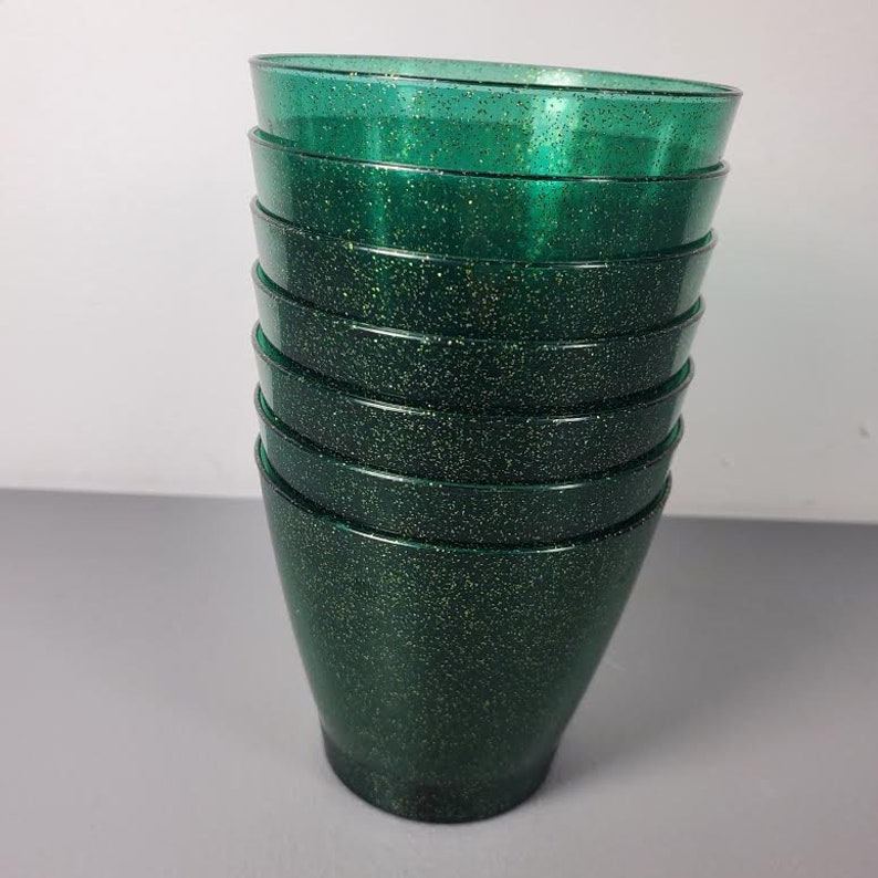 Set of 7 Vintage NPC Plastic Green Metal Flake Plastic Cups image 3
