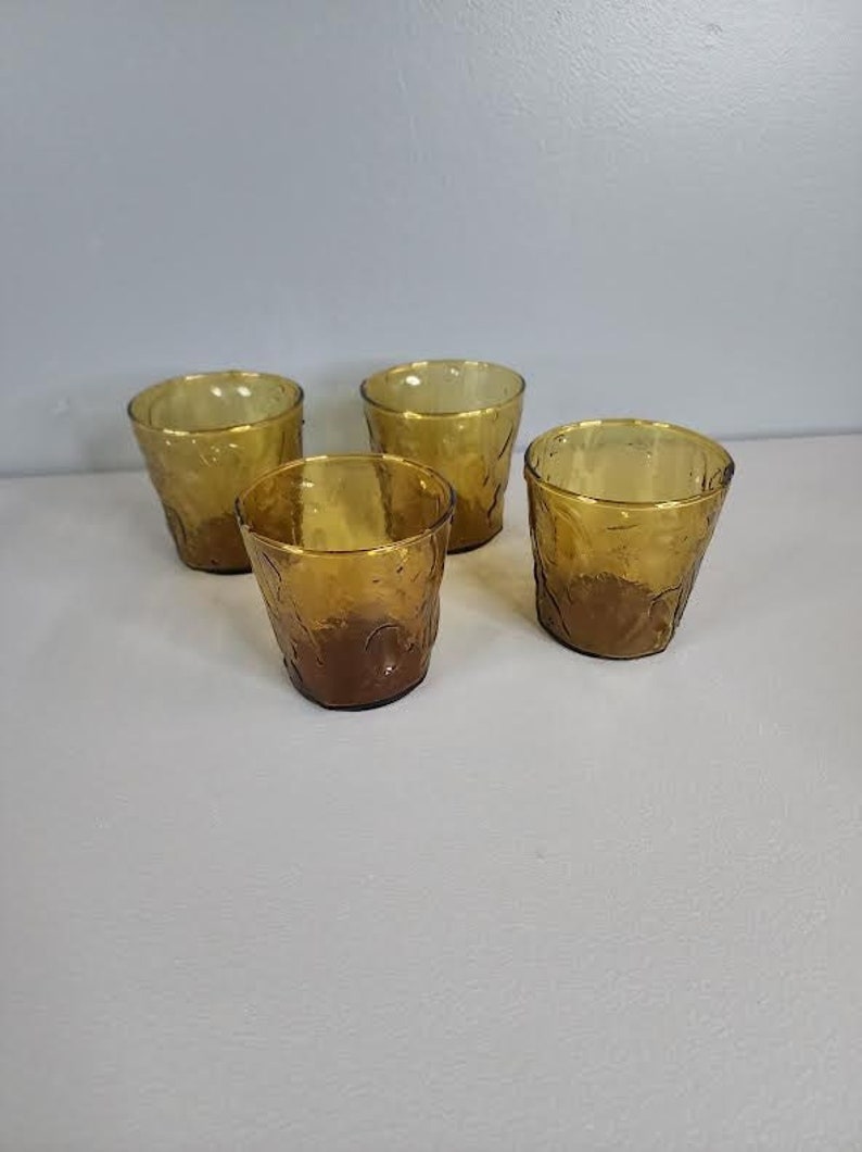 Set of 4 Decatur Glass Texglass Pinched Thumbprint Drinking Glasses image 1