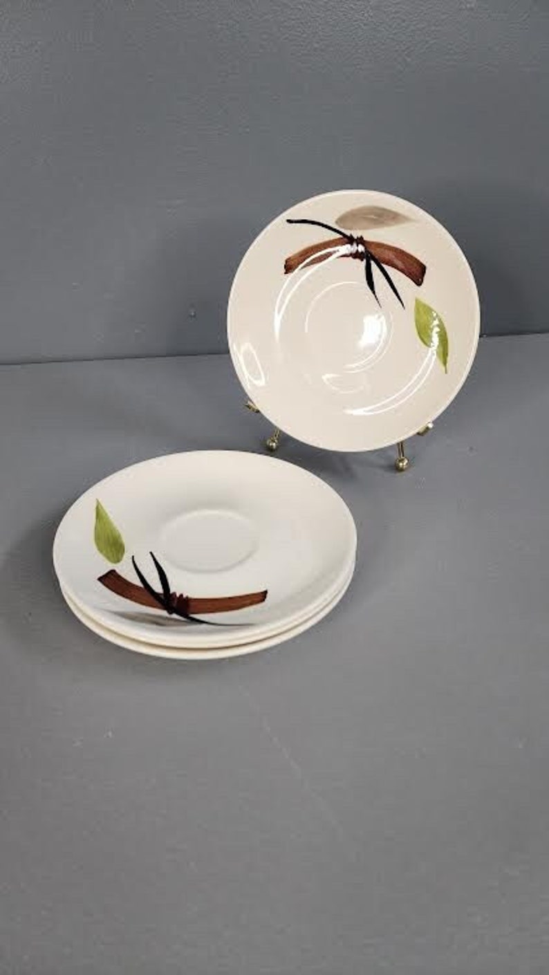 Set of 4 1950s Bamboo Pattern Saucer Plate Set image 1