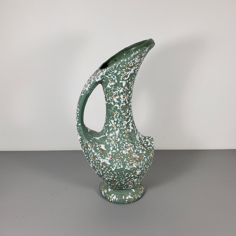 Large Speckled Green, White and Gold Pottery Vase image 1