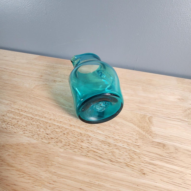 Small Blue Pinched Glass Pitcher Vase image 3