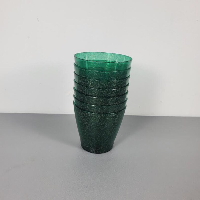 Set of 7 Vintage NPC Plastic Green Metal Flake Plastic Cups image 2