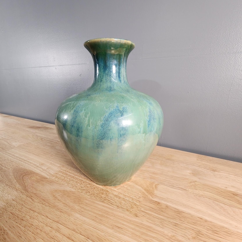Large Green Ceramic Pottery Vase 12.5 Tall image 1