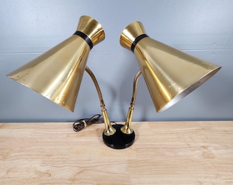 Double Gooseneck Retro Brass Desk Lamp