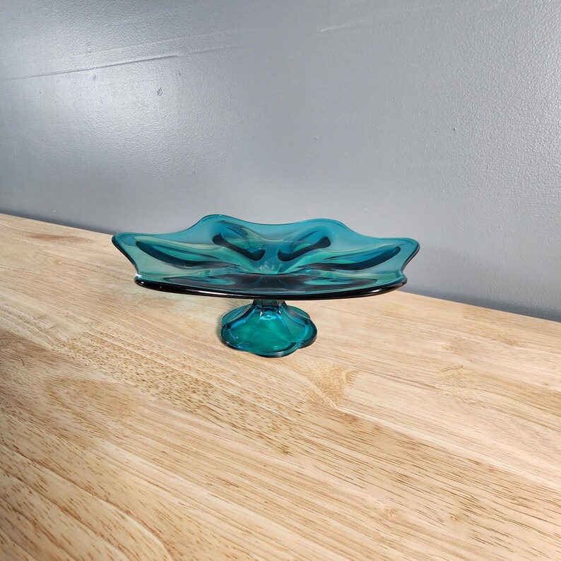 Blue Glass Pedestal Dish image 1