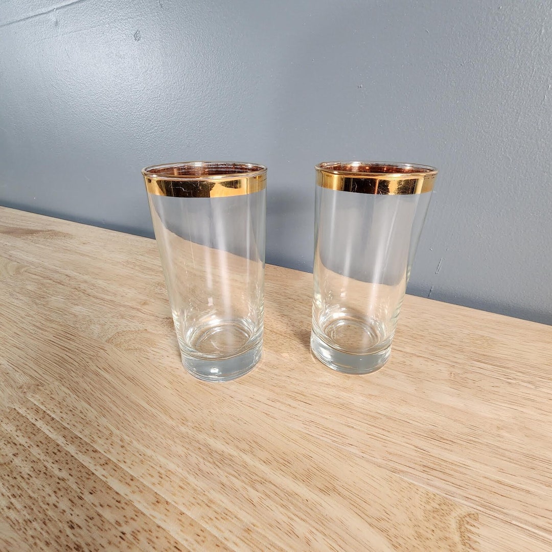 Set of 2 Gold Rim Drinking Glasses Etsy