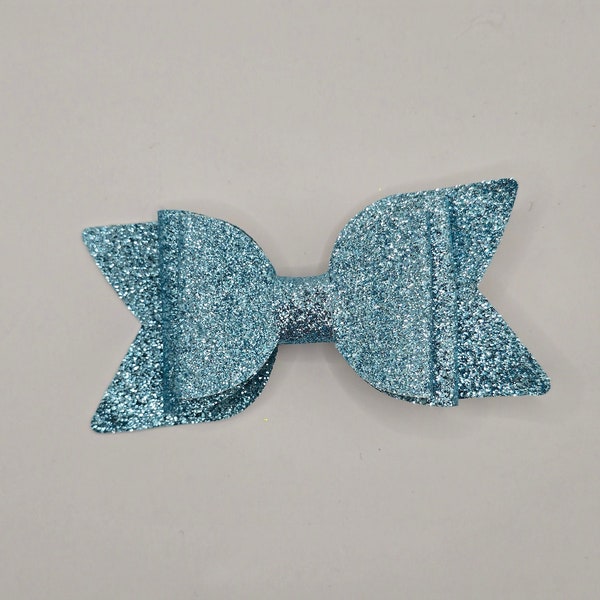 Baby Bow Alligator Hair Clip, Baby Hair Clips for Fine Hair, Cute Baby Girl Hair Bow, Aesthetic Hair Accessories, LIGHT BLUE Faux LEATHER