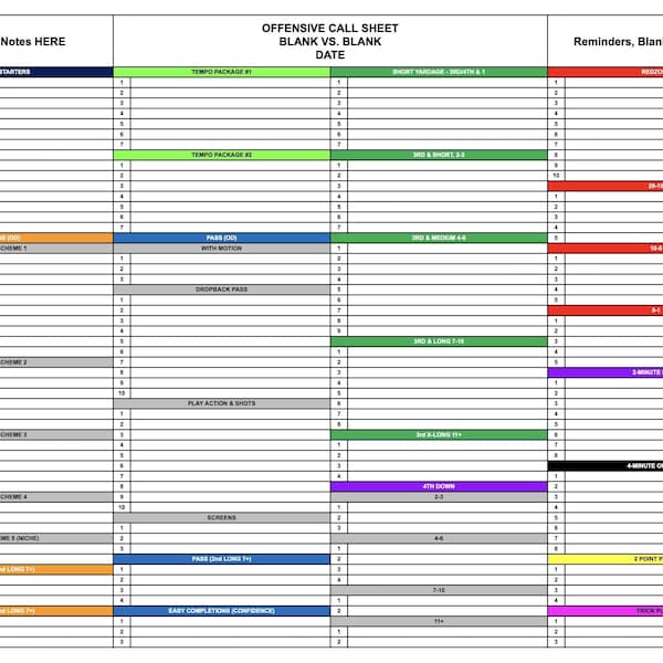 Custom Play Calling Sheet - Etsy