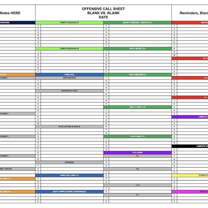Custom Play Calling Sheet - Etsy