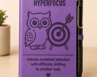 Carnet de notes pour TDAH et hyperfocalisation – Journal A6 gravé et humoristique, cadeau pour personnes neurodivergentes