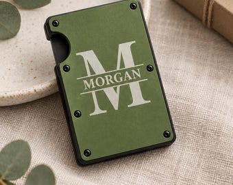 Portefeuille fin personnalisé, porte-cartes gravé sur mesure, initiales, monogramme ou court message