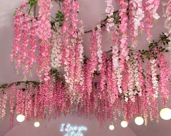 Kunstmatige roze blauweregen hangende bloemen slinger, bloemenkrans, bruiloft huisdecoratie, hangende klimplanten