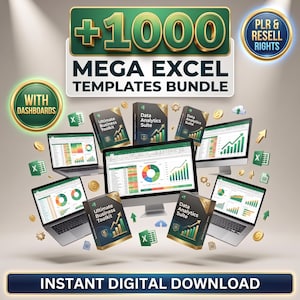 1000+ Excel Templates Bundle | PLR & Full Resell Rights | Automated Dashboards, Finance, Business, Project Management