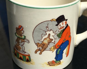 Circus Mug Cup  Clown Nelson Ware/Bcm, Made In England,  Elijah Cotton Ltd Vtg Circus Mug/ Cup Puppy Dog Ringling Barnum & Bailey Pennywise