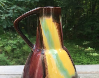 Vase Lava Glaze German Pottery 1950s Dümler & Breiden No 310 22 Mid Century Modern Vintage Home Décor – Fat Brown Yellow Green Ceramics Ewer