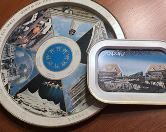 Expo 67 Trays Metal Bar Trays Montreal World's Fair Serving 1967 Metal Bar Serving Tray US Pavillon Centennial Canada Man and His World