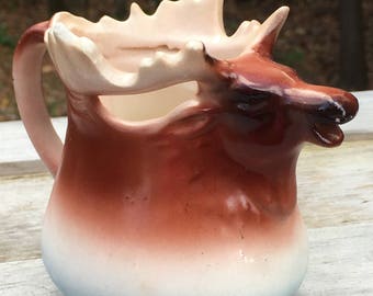 Moose Elk Cream Jug Milk Pitcher Cottage Decor Vintage Collectible Pitcher Creamer Cottage Czechoslovakia Milk Jug Art Pottery