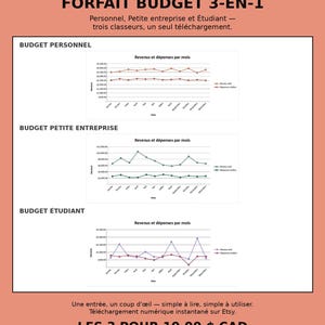 Forfait Budget Français 3-en-1 | Personnel, Petite Entreprise et Étudiant, Excel et Google Sheets, Dépenses, Épargne