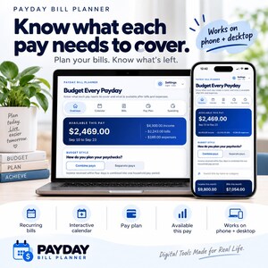 Payday Bill Planner App, Biweekly Budget Planner, Paycheck Calendar for Desktop and Mobile