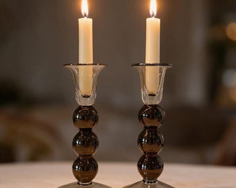 Vintage Krosno Hand-Blown Glass Candlesticks | Polish Art (Pair)
