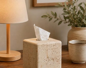 Square Tissue Box Cover, Yellow Stone Look Resin Holder for Rustic Bathroom and Bedroom Decor