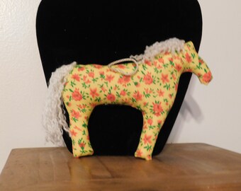 Yellow print horse, yellow horse, handmade gift, animal ornament, ornament, handmade ornament, small horse, whimsical horse, calico print