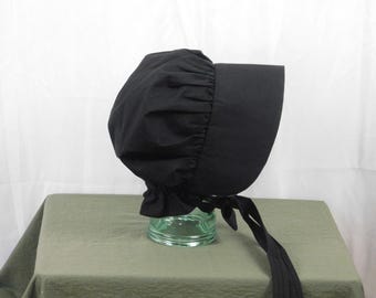 アーミッシュの女性用黒の旅行用ボンネット（紐付きハンドメイド