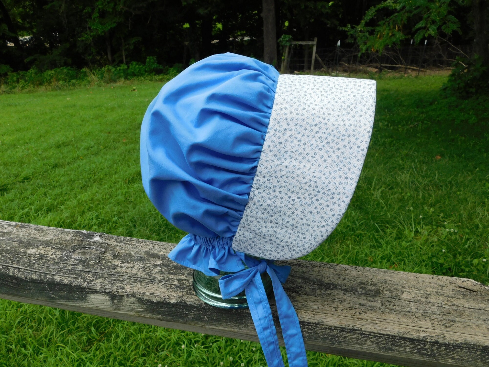Two-tone Blue Bonnet, Amish Bonnet, Prairie, Head Covering