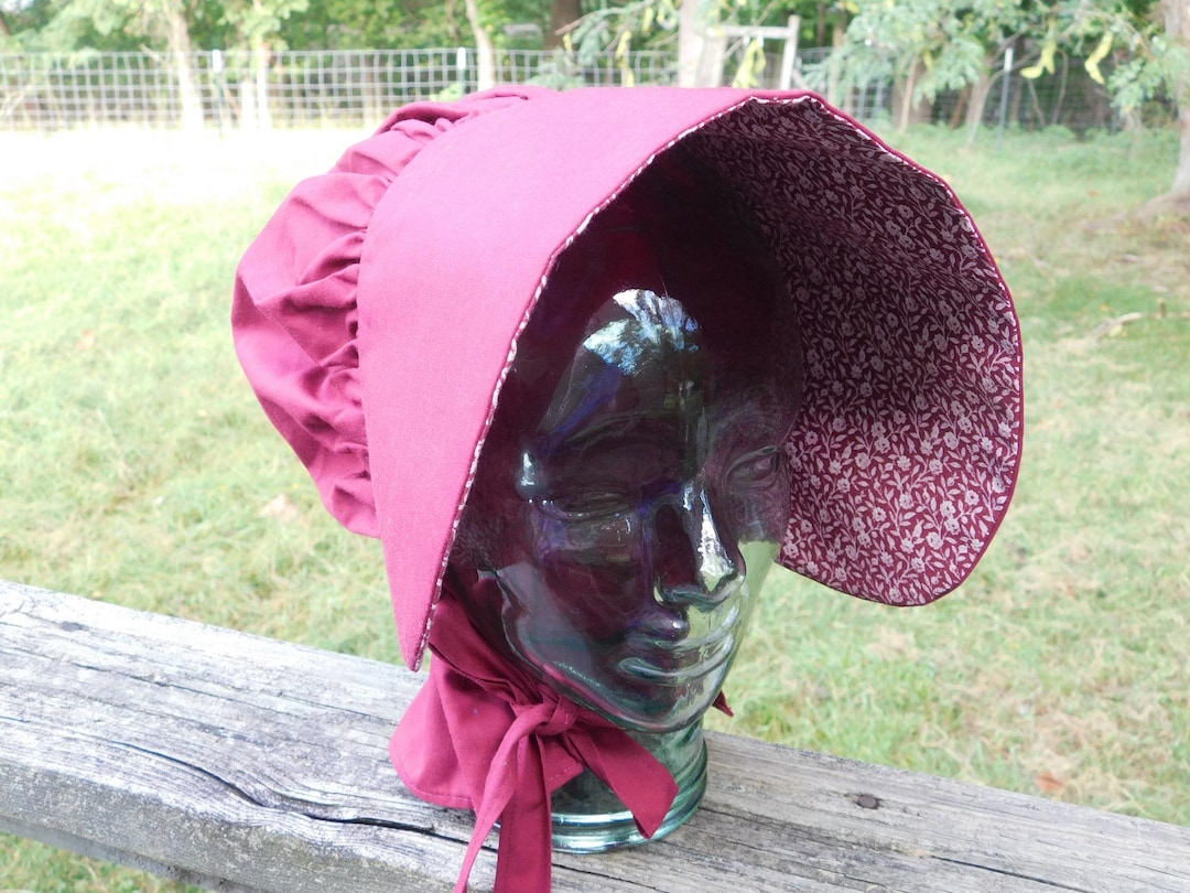Burgundy Wide Brim Bonnet, Sunbonnet, Amish Bonnet, Cotton Bonnet ...