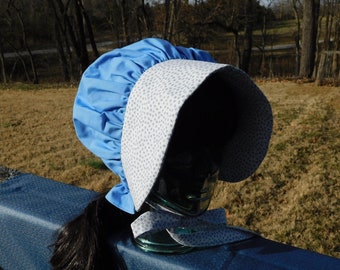 Two-tone blue bonnet, prairie, frontier, pioneer trek, LDS trek, Amish bonnet, Mennonite, colonial, little house, handmade, cotton bonnet