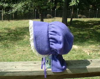 Amish winter bonnet, purple bonnet, winter hat, woman bonnet, head covering, modest clothing, pioneer costume, frontier hat, fleece hat, cap