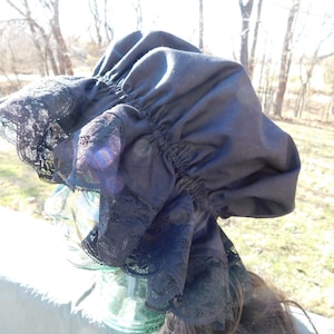 Black bonnet, Amish night bonnet, pioneer trek, Civil war, LDS, maid mop cap, Christian head covering, Muffin hat, mob cap, sleep bonnet