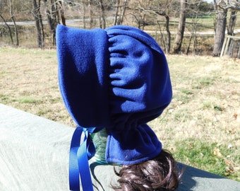 Navy winter bonnet, polar fleece bonnet, Amish winter bonnet, navy hat, navy bonnet, Colonial bonnet, LDS trek, Pioneer bonnet, polar fleece