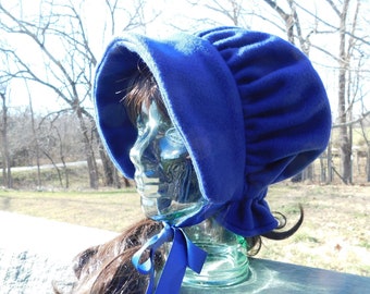 Amish winter bonnet navy, navy bonnet, navy blue, Colonial bonnet, woman's fleece hat, polar fleece, blue bonnet, winter hat, LDS Trek, hat