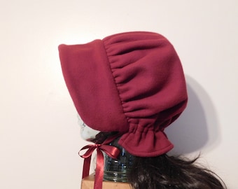 Amish winter bonnet burgundy, Little House bonnet, winter hat, pioneer costume, 1800s era clothing, Amish bonnet, woman winter bonnet