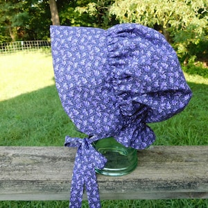 Purple flower bonnet, garden bonnet, pioneer trek, LDS trek, frontier bonnet, purple bonnet, hat, cap, kapp, sunbonnet, flower hat