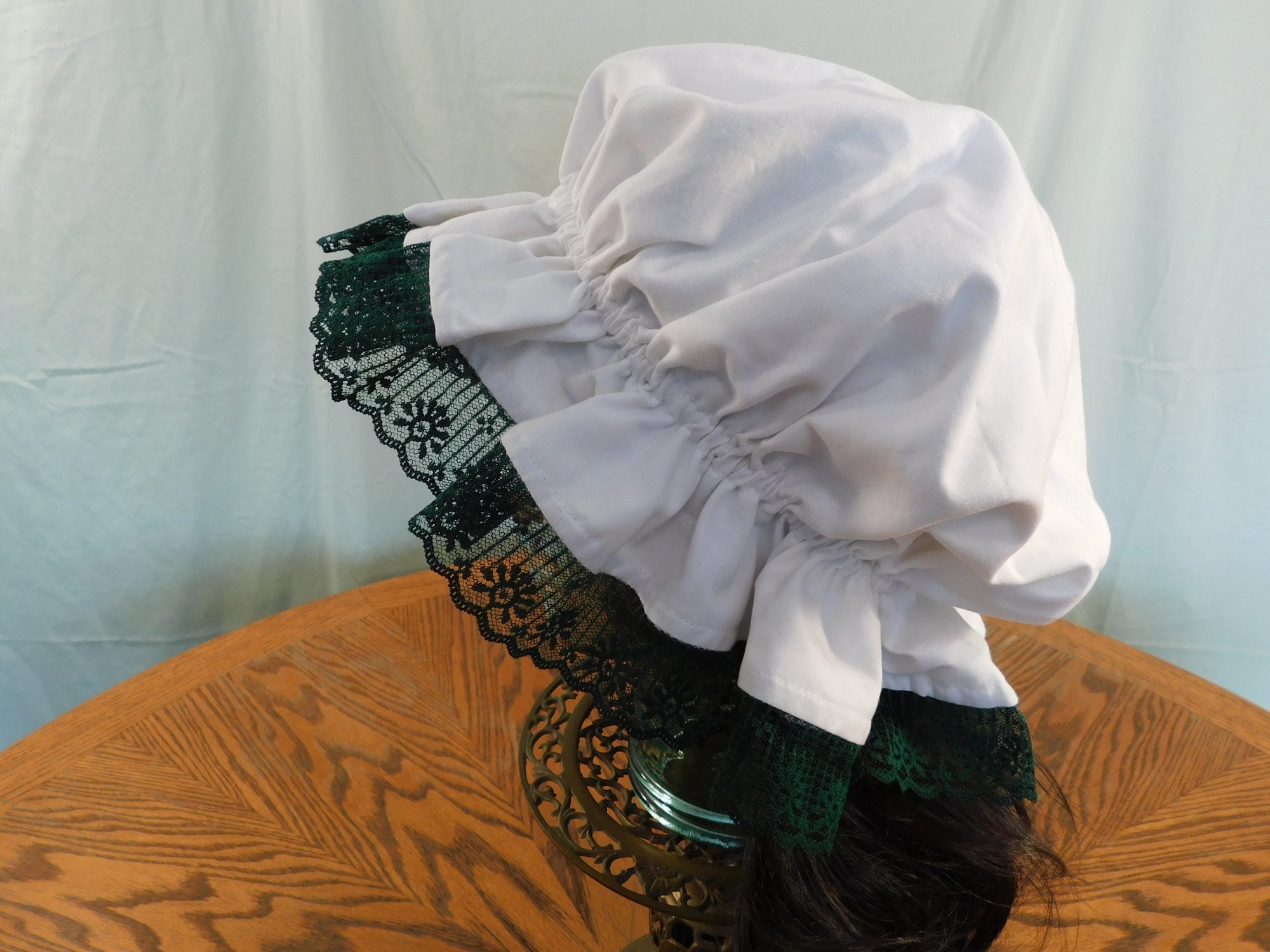 Cotton Mop Cap Dark Green Trim Green 