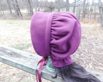 Grape wine bonnet, winter bonnet, winter hat, Amish winter bonnet, 1800s head cover, LDS trek, pioneer trek, polar fleece bonnet, hand craft