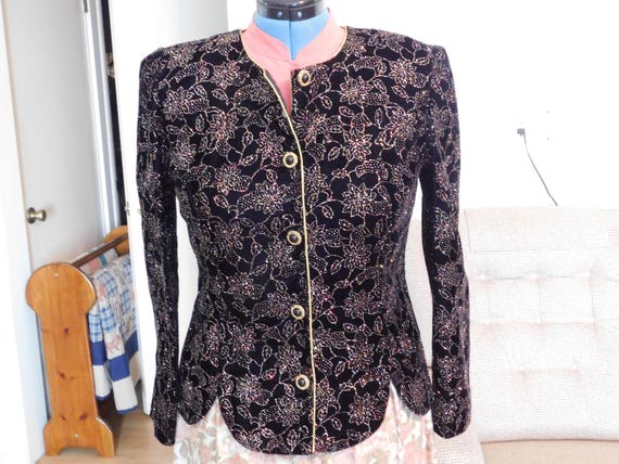 Vintage black velvet evening jacket, glitter jacke