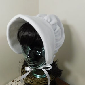 White Amish bonnet, winter bonnet, Pioneer trek bonnet, LDS Trek bonnet, winter hat, Colonial dress, Victorian hat, polar fleece, winter hat