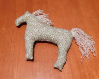 Pale green horse, stuffed horse, handmade horse, country deco, green calico horse, cotton fabric, hand crafted, horse ornament, party gift