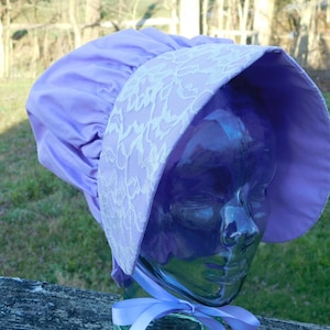 Lavender Pioneer bonnet, lace bonnet, purple cotton, LDS trek bonnet, regency, Wild west dress, Amish bonnet, head covering, garden hat