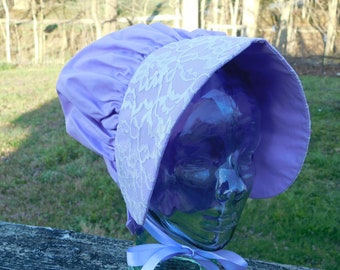 Lavender Pioneer bonnet, lace bonnet, purple cotton, LDS trek bonnet, regency, Wild west dress, Amish bonnet, head covering, garden hat
