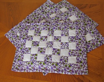Handmade Purple Floral Quilted Placemats, Set of 4