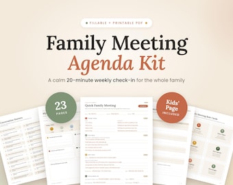 Family Meeting Agenda Template, Fillable Printable PDF, Weekly Family Check In, Kids Chore Chart, Conversation Starters, Family Planner