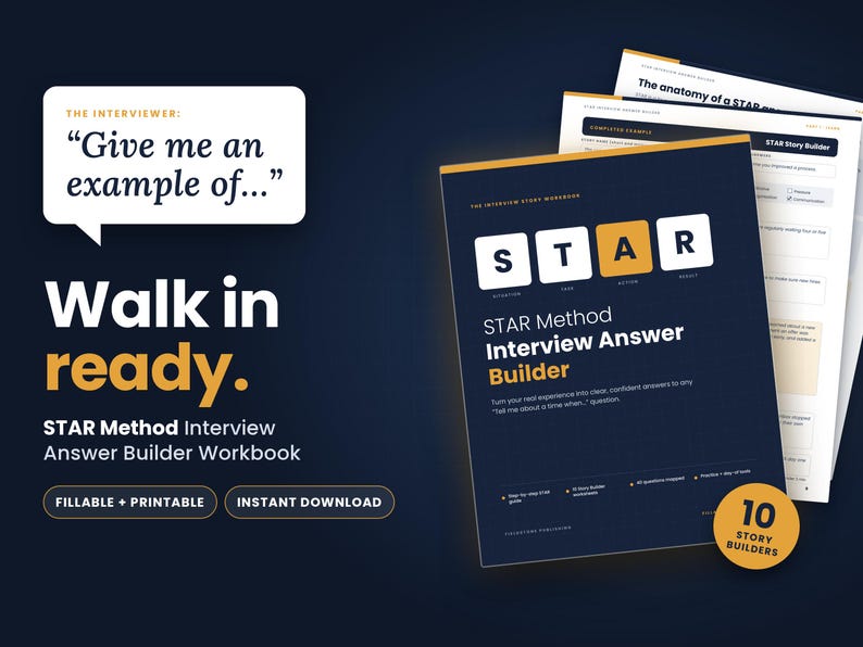 STAR Method Interview Answer Builder, Fillable Behavioral Interview Prep Workbook, Job Interview Questions Template, Printable PDF image 10