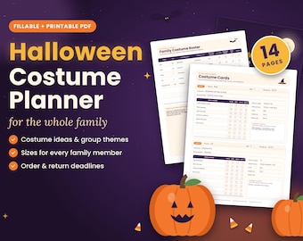 Halloween Costume Planner for Families, Fillable Printable PDF, Family Costume Checklist, Sizing Chart, Order Tracker, Group Theme Ideas
